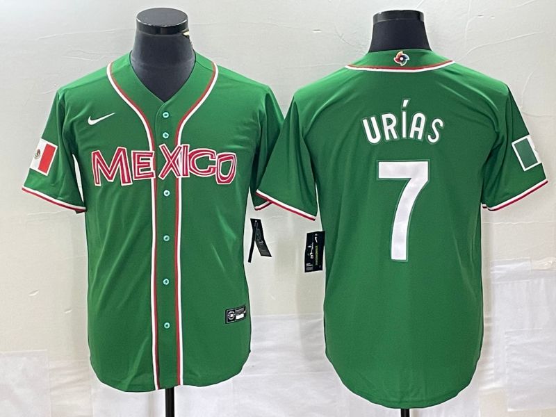 Men 2023 World Cub Mexico 7 Urias Green white Nike MLB Jersey3